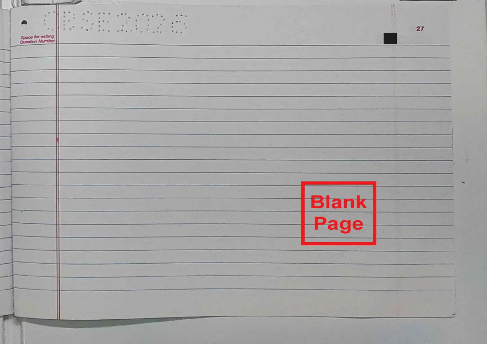 Chemistry answer script page 30, booklet page 27 — Blank, and stamped as such.