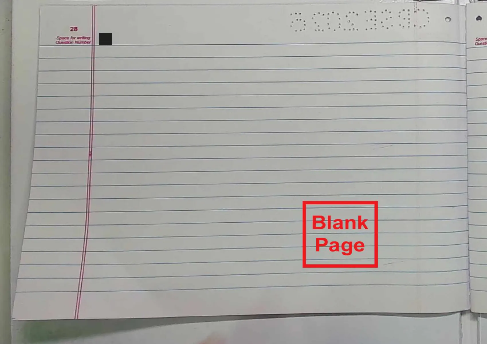 Chemistry answer script page 31, booklet page 28 — Blank, and stamped as such.