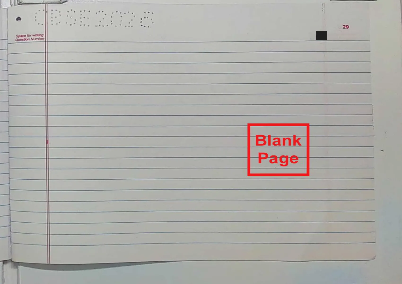 Chemistry answer script page 32, booklet page 29 — Blank, and stamped as such.