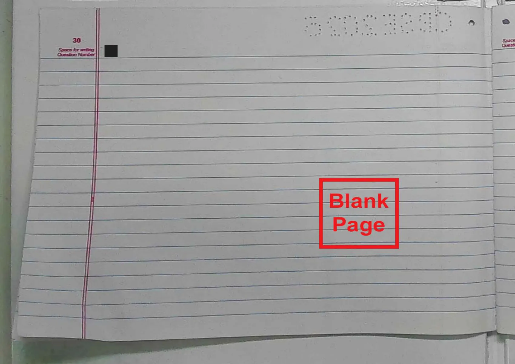 Chemistry answer script page 33, booklet page 30 — Blank, and stamped as such.