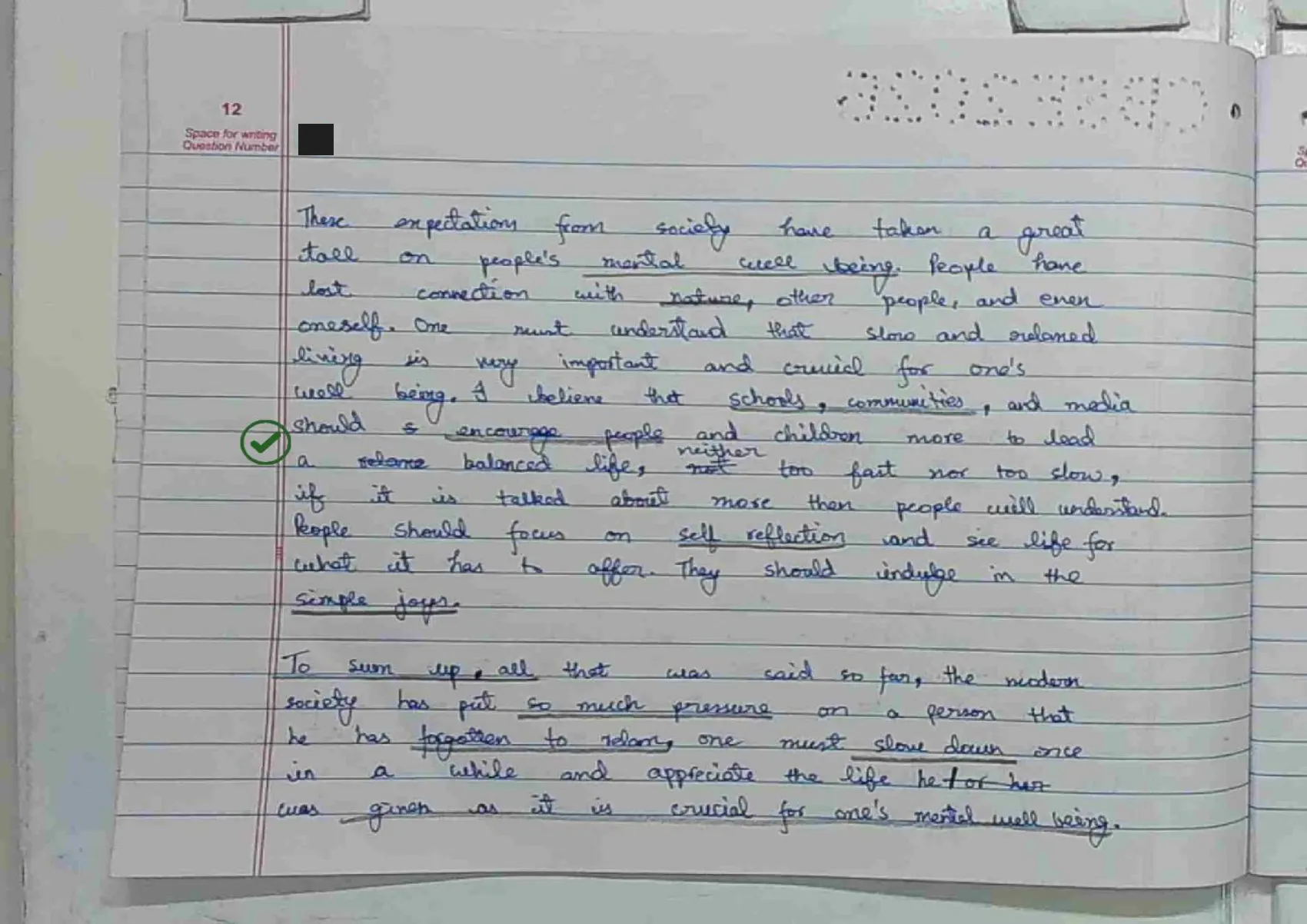 English Core answer script page 15, booklet page 12 — Q6 concluded.