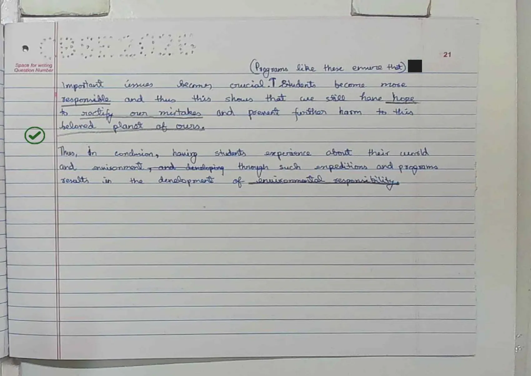 English Core answer script page 24, booklet page 21 — Q13 concluded.