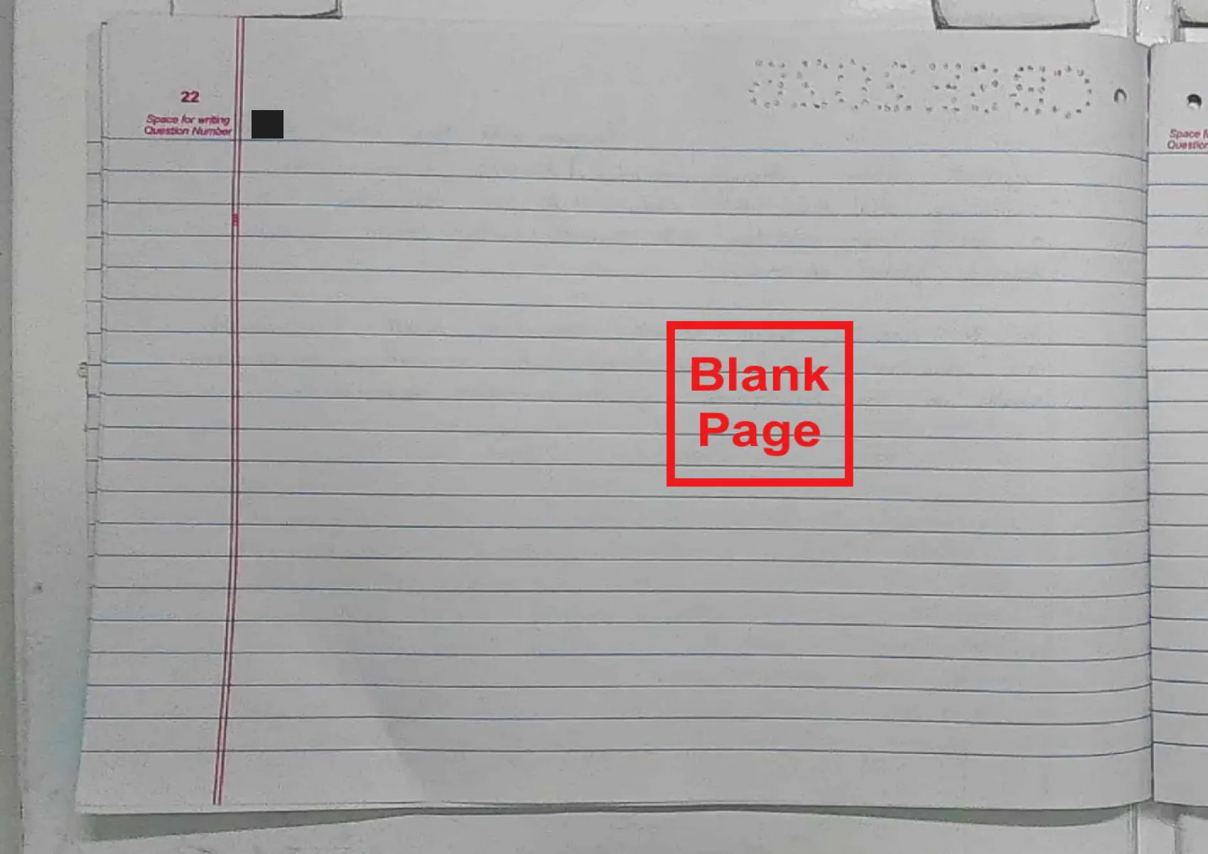 English Core answer script page 25, booklet page 22 — Blank, and stamped as such.