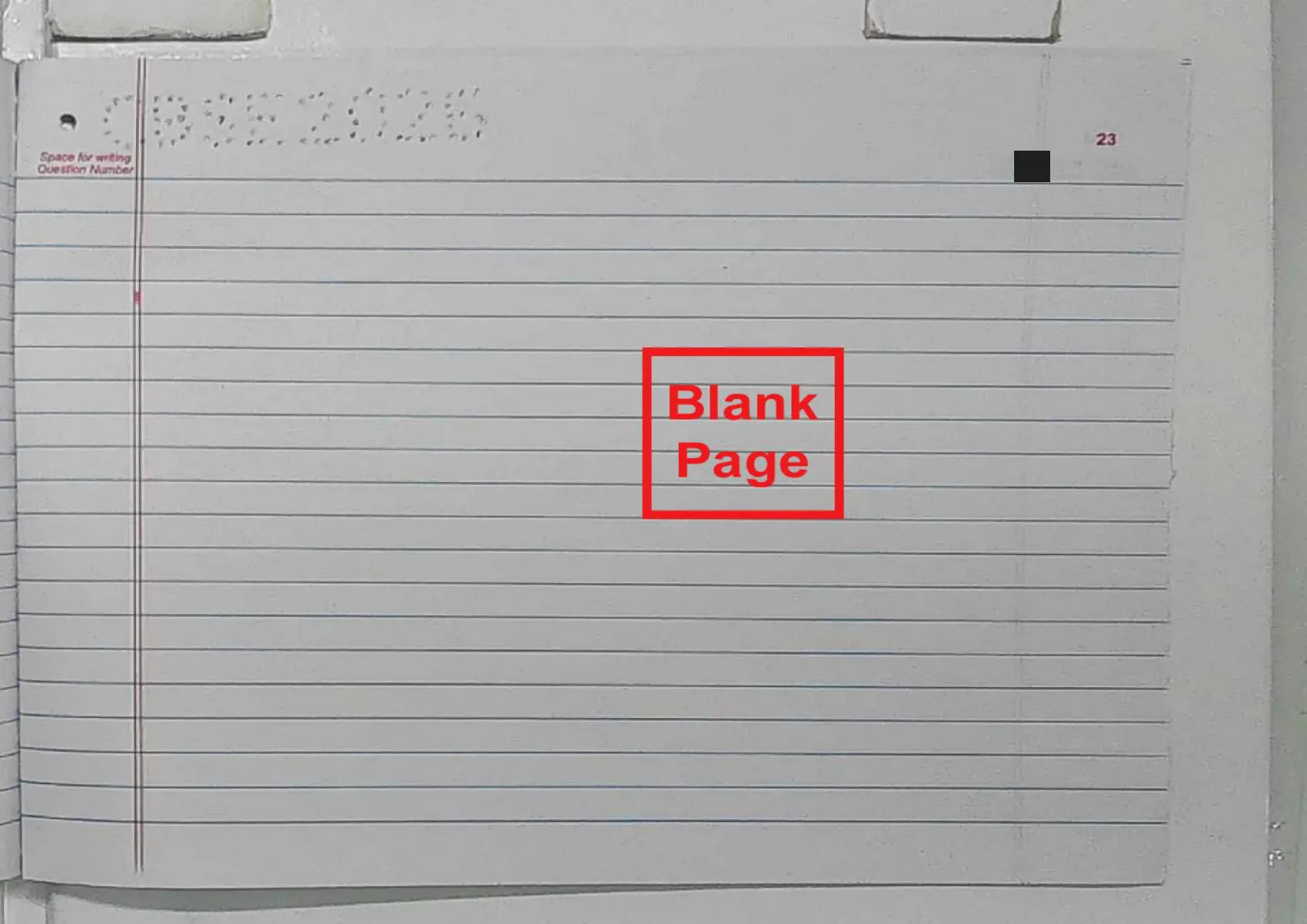English Core answer script page 26, booklet page 23 — Blank, and stamped as such.