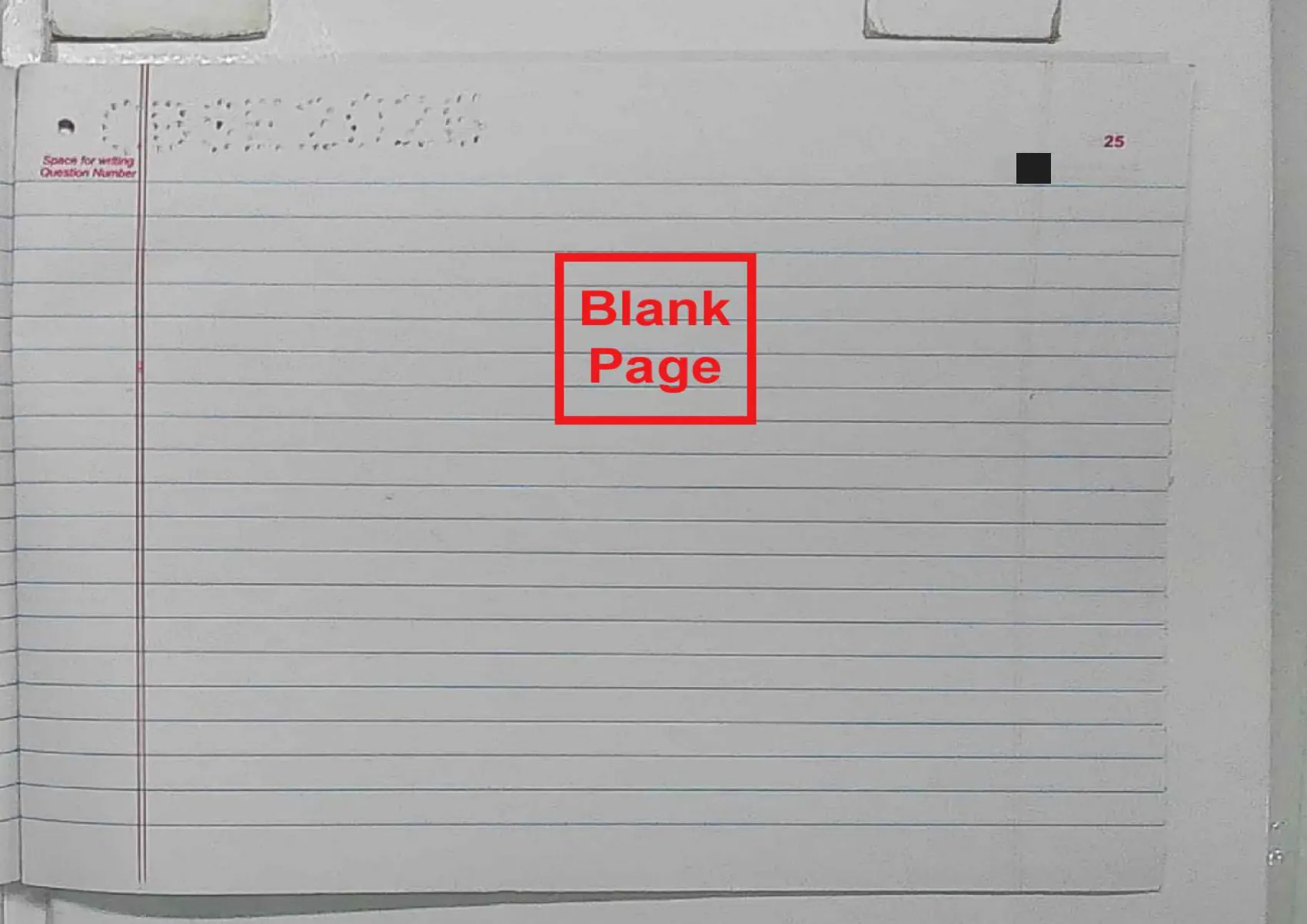 English Core answer script page 28, booklet page 25 — Blank, and stamped as such.