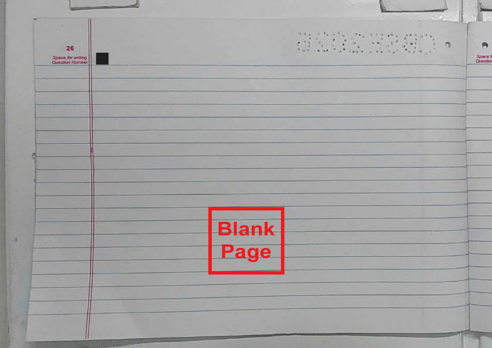 English Core answer script page 29, booklet page 26 — Blank, and stamped as such.