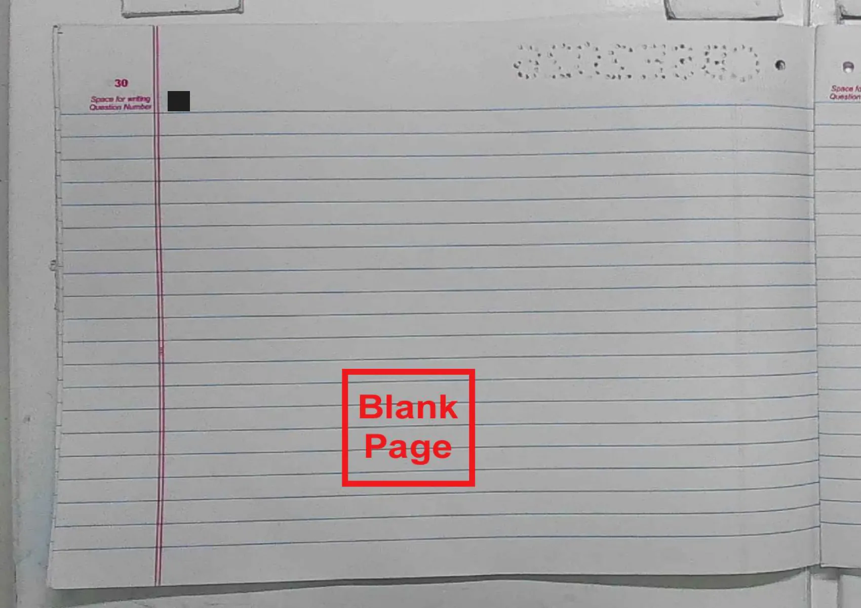 English Core answer script page 33, booklet page 30 — Blank, and stamped as such.