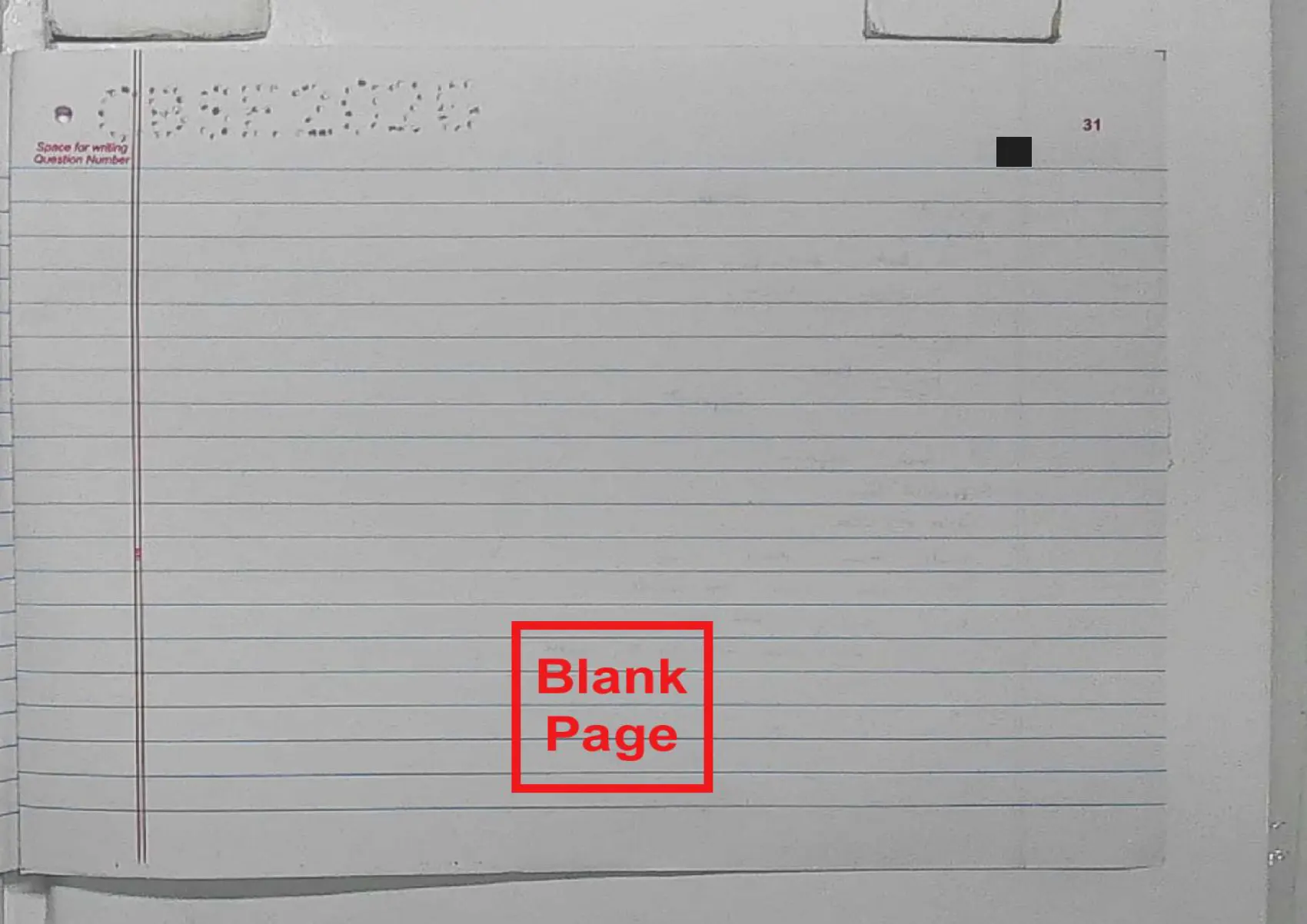 English Core answer script page 34, booklet page 31 — Blank, and stamped as such.